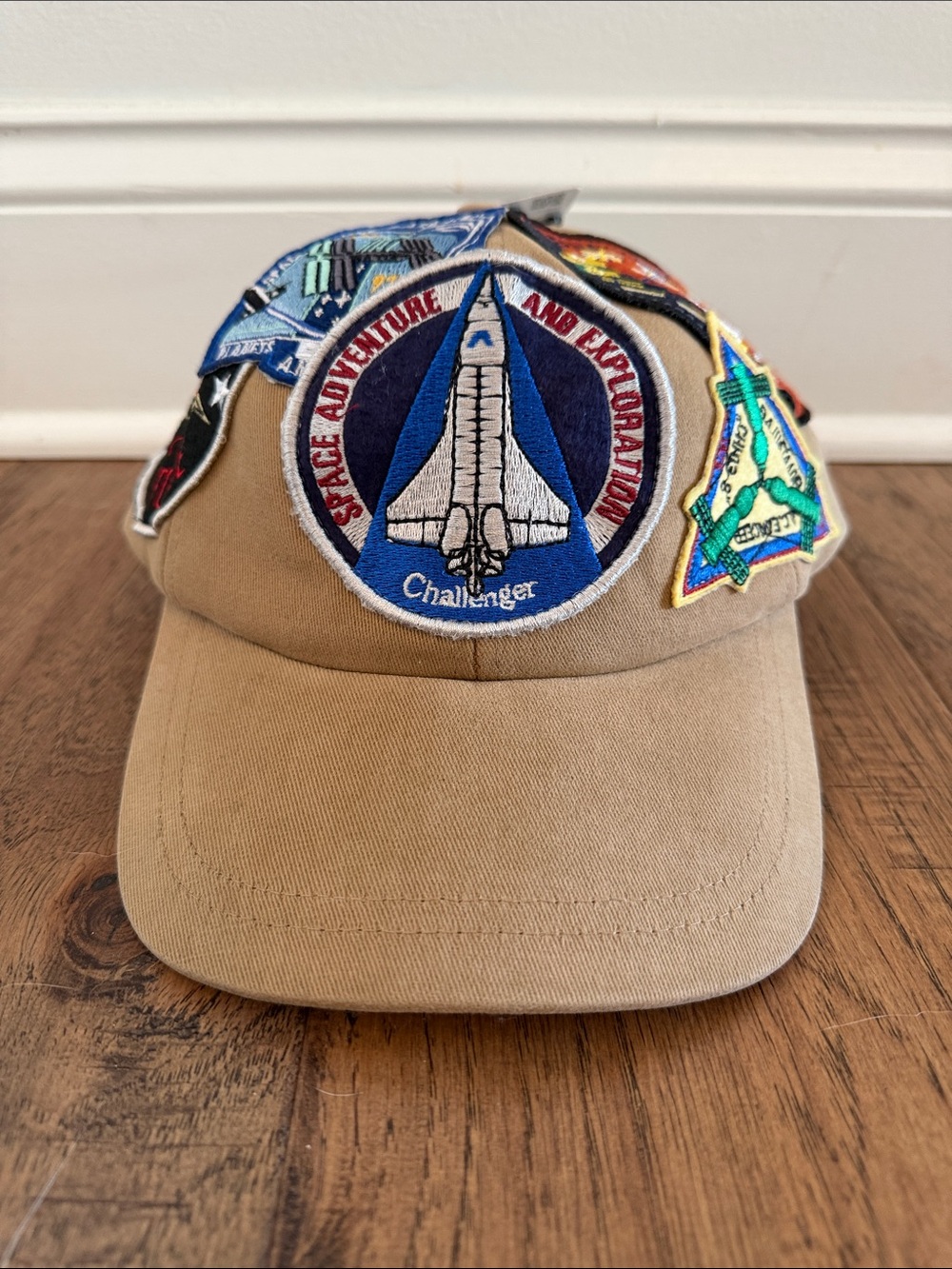 Zara Tan Baseball Cap with Multi-Color Space Patches